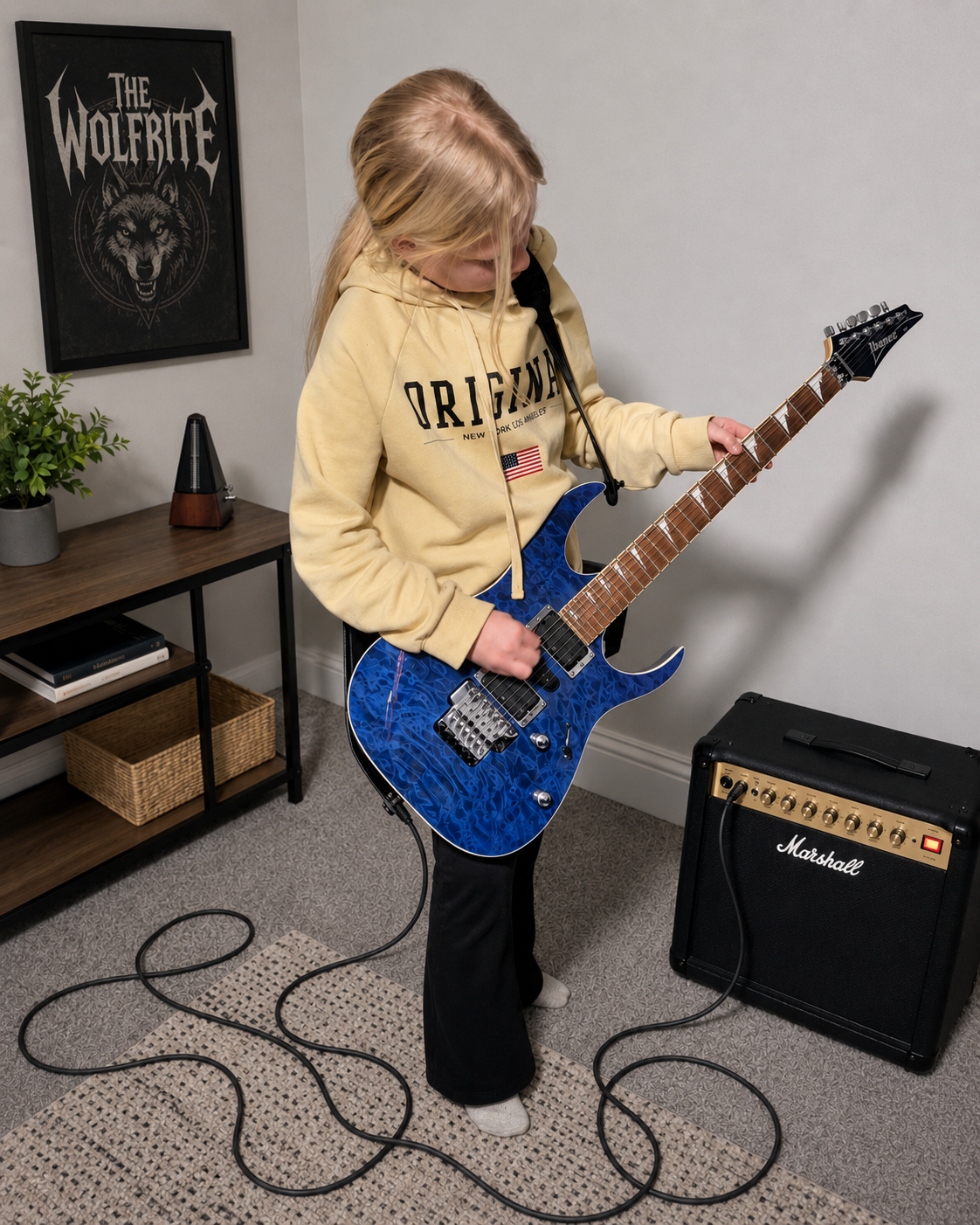 Alisa Playing Ibanez guitar