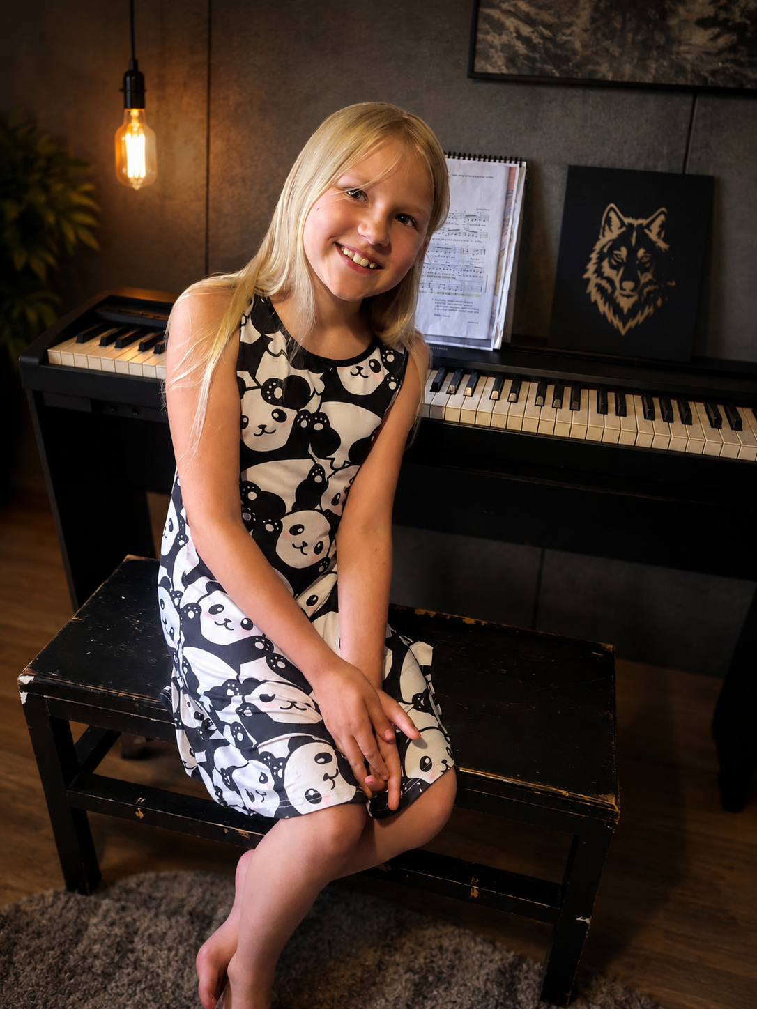 Elisa Posing next by her Yamaha keyboard